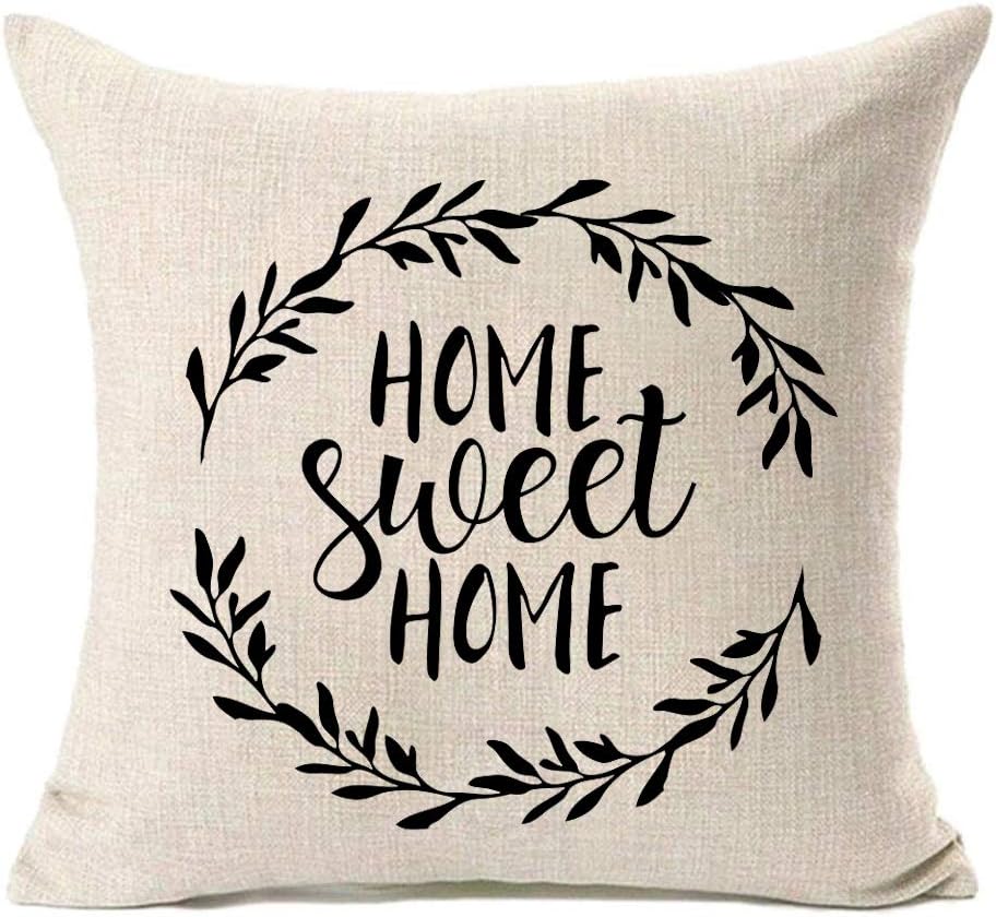MFGNEH Home Sweet Home Quotes with Garland Farmhouse Pillow Covers 18x18 Inch Home Decor Throw Pillow Case Cushion Cover for Sofa Couch