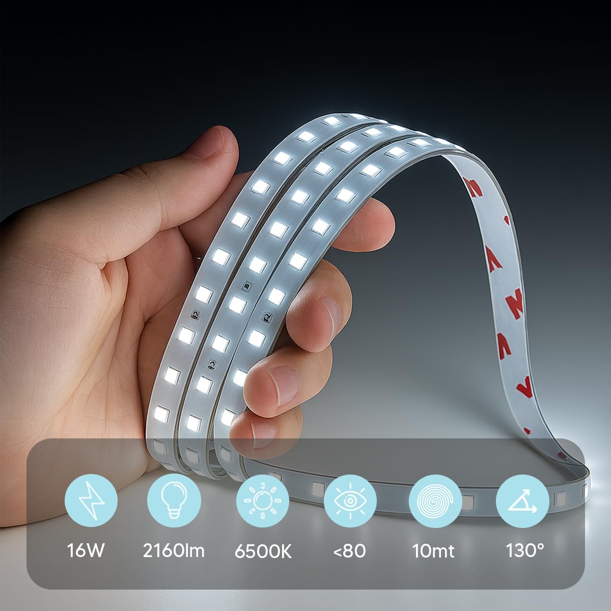 Eurekaled Striscia LED 10 Metri 24V 16W/Mt Luce Fredda 6500K, Strip LED Alta Luminosità 160W totale 2160 lm/mt, CRI 80, IP20 da Interno, Taglio 38.5mm - Garanzia 3 Anni