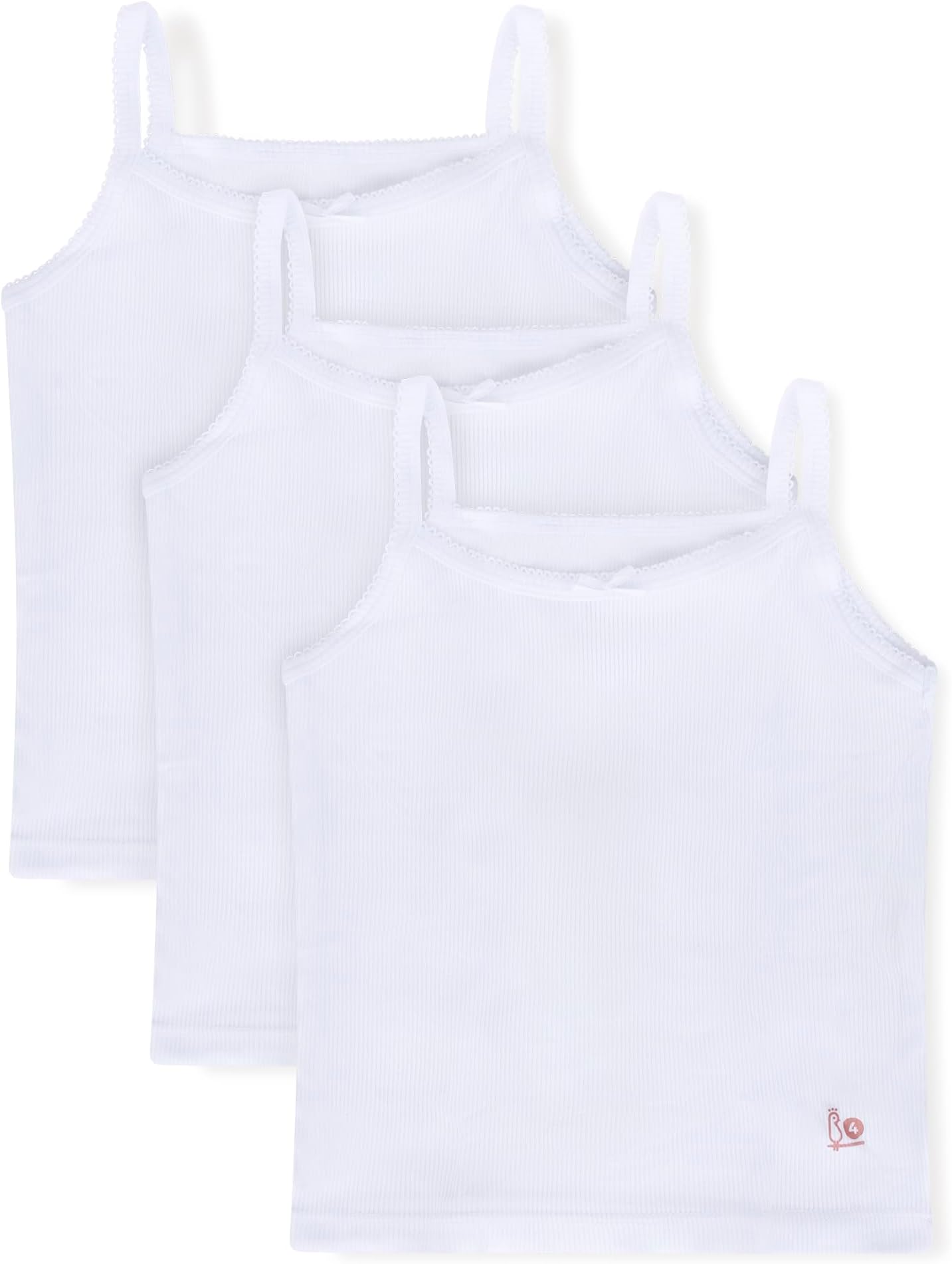 Feathers Girls Solid White Snug Fit Tagless Cami Vest - 100% Cotton Super Soft Undershirts (3/Pack)