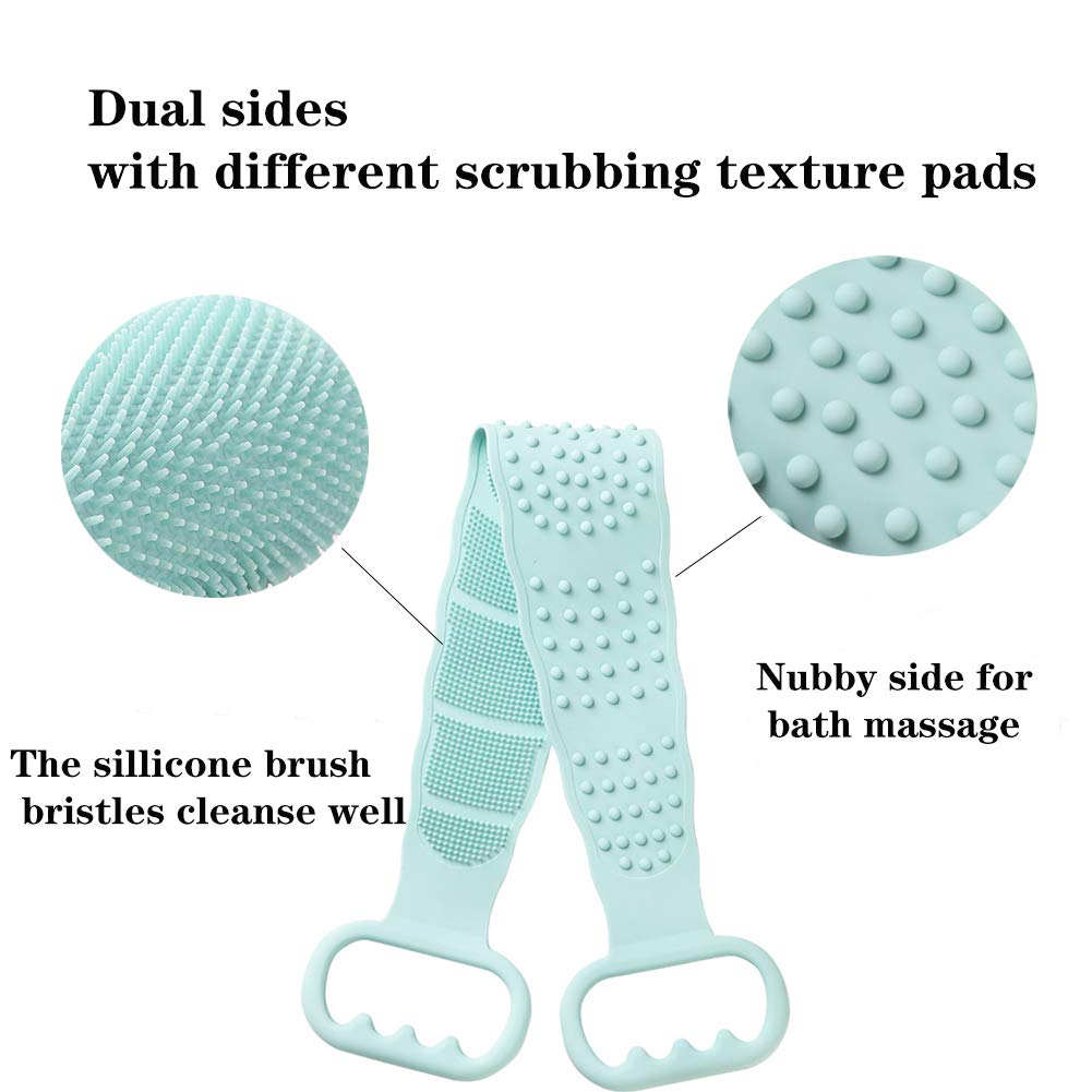 Liaya Silicone Body Scrubber for Shower -2021 Updated Silicone Back Brush, Back Cleaning Shower Strap, Exfoliating Body Back Scrubber for Men Women (blue1)