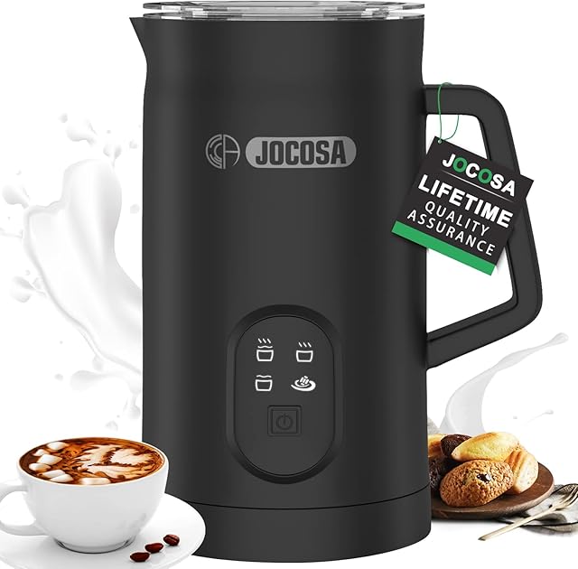 JOCOSA Milk Frother Electric, 4 in 1 Milk Steamer,350ml 400w Cold/Hot Frothing Foam Maker and Milk Warmer for Coffee, Latte, Hot Chocolates, Cappuccino-Black
