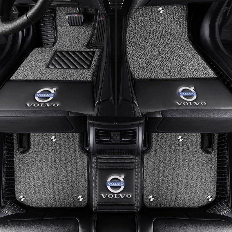 Car Doormat Replacement for Volvo V90 2017 2018 2019 2020 2021 2022 2023 All-Weather Car Mat All-Inclusive Style Car Mat Front and Rear Floor Mat,8 Double-Layer Black + Gray