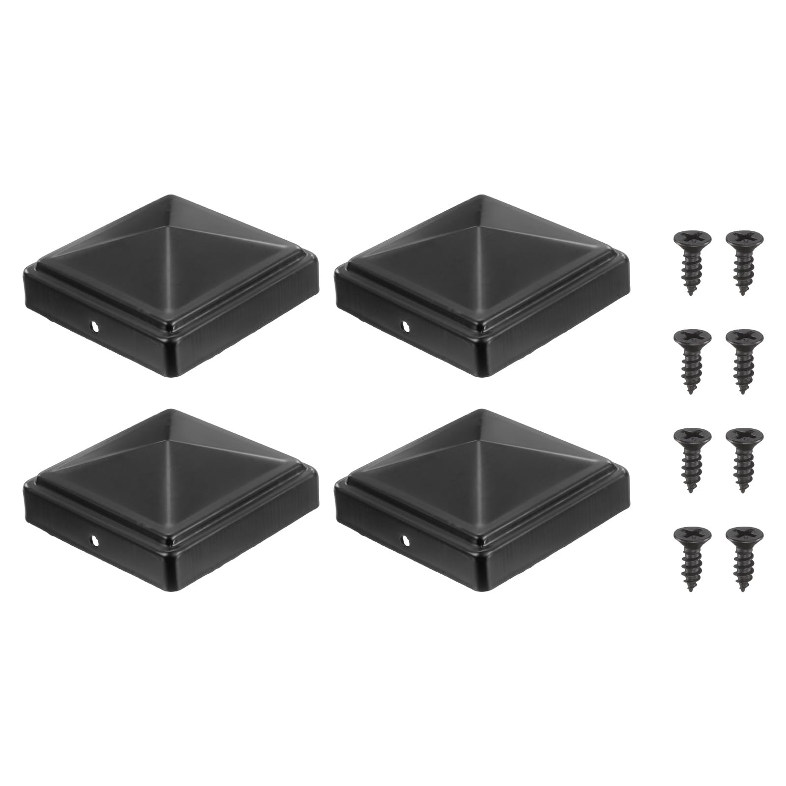 sourcing map 71 x 71mm Pyramid Post Cap, 4Pcs Galvanized Steel Fence Post Cover with Screws for Wood/Metal Fence Posts, Mailbox Pyramid Cover, Outdoor, Garden, Decks, Black
