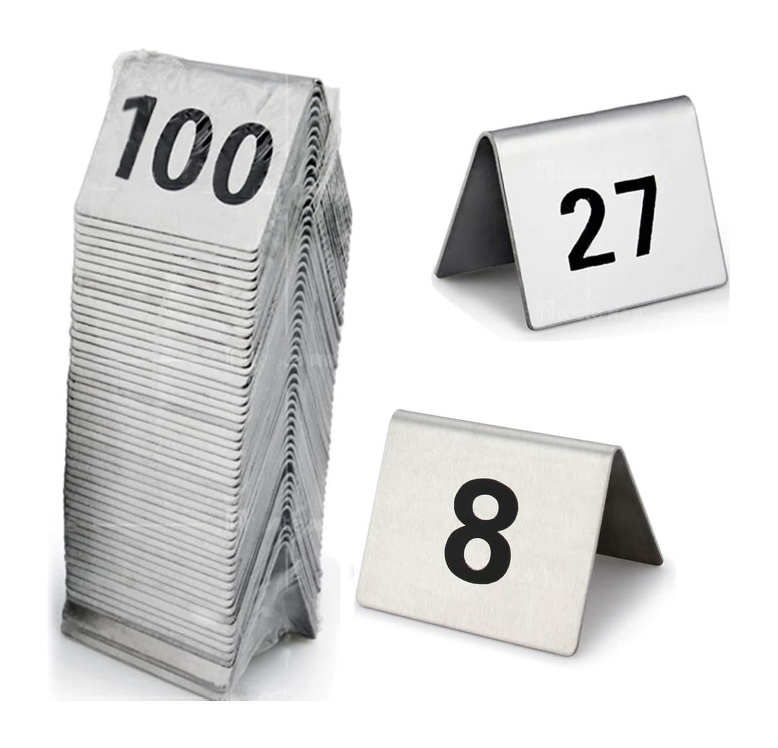 Numery stolików ze stali nierdzewnej, Dwustronne tabliczki z numerem stołu ze stali nierdzewnej, które można układać w stosy 1-100 10 szt. 5x4 cm(1-100)