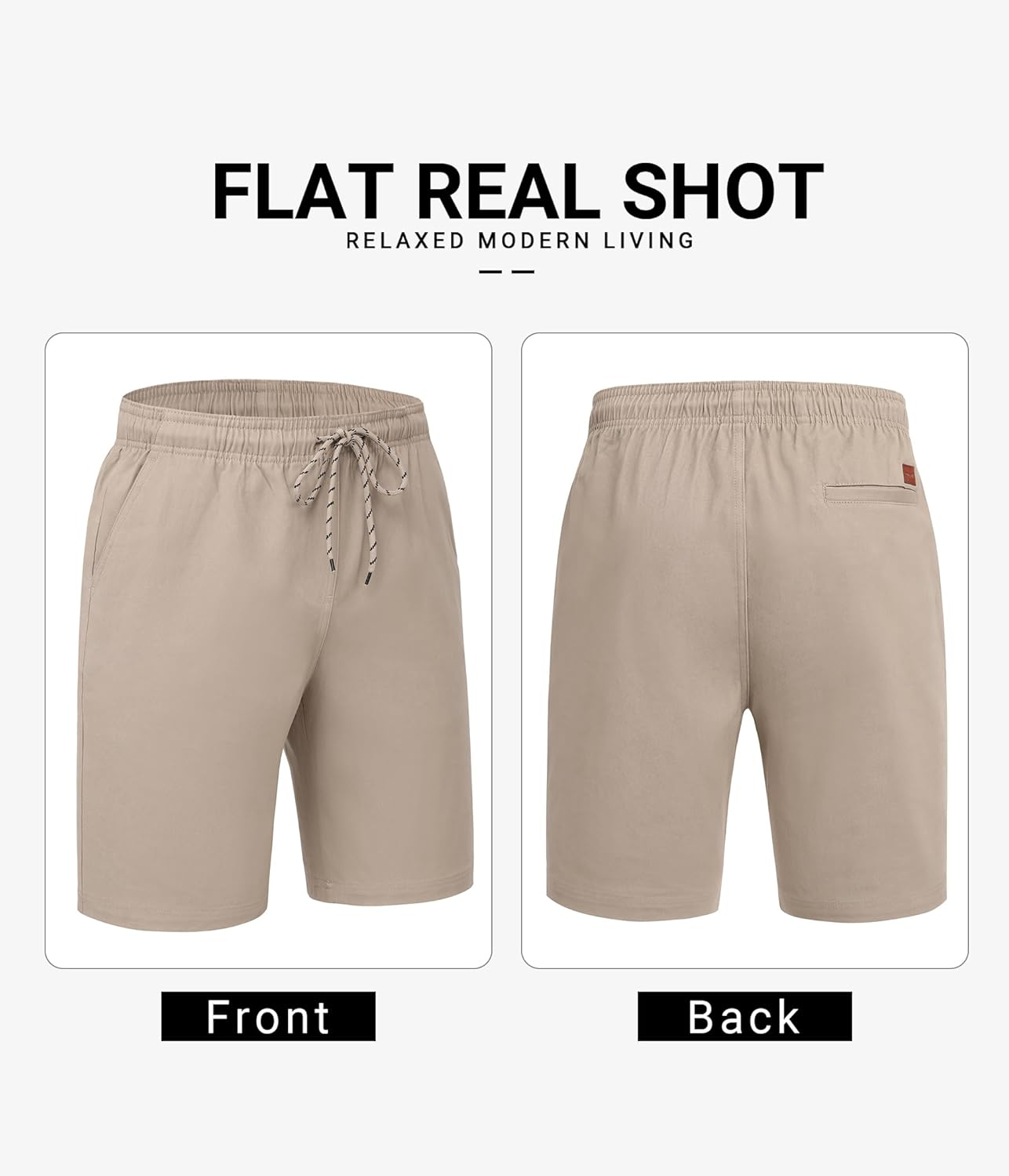 COOFANDY Mens Casual Shorts Cotton Drawstring 9 inch Chino Shorts Stretch Elastic Waist Summer Beach Golf Shorts - Image 4