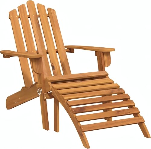Miniatura 2 de Penau Adirondack Garden Chair Foldable Solid Acacia Wood Outdoor Armchair, Oiled Finish Rustic Brown, Single Seat Slanted Back Wide Arms Footrest,