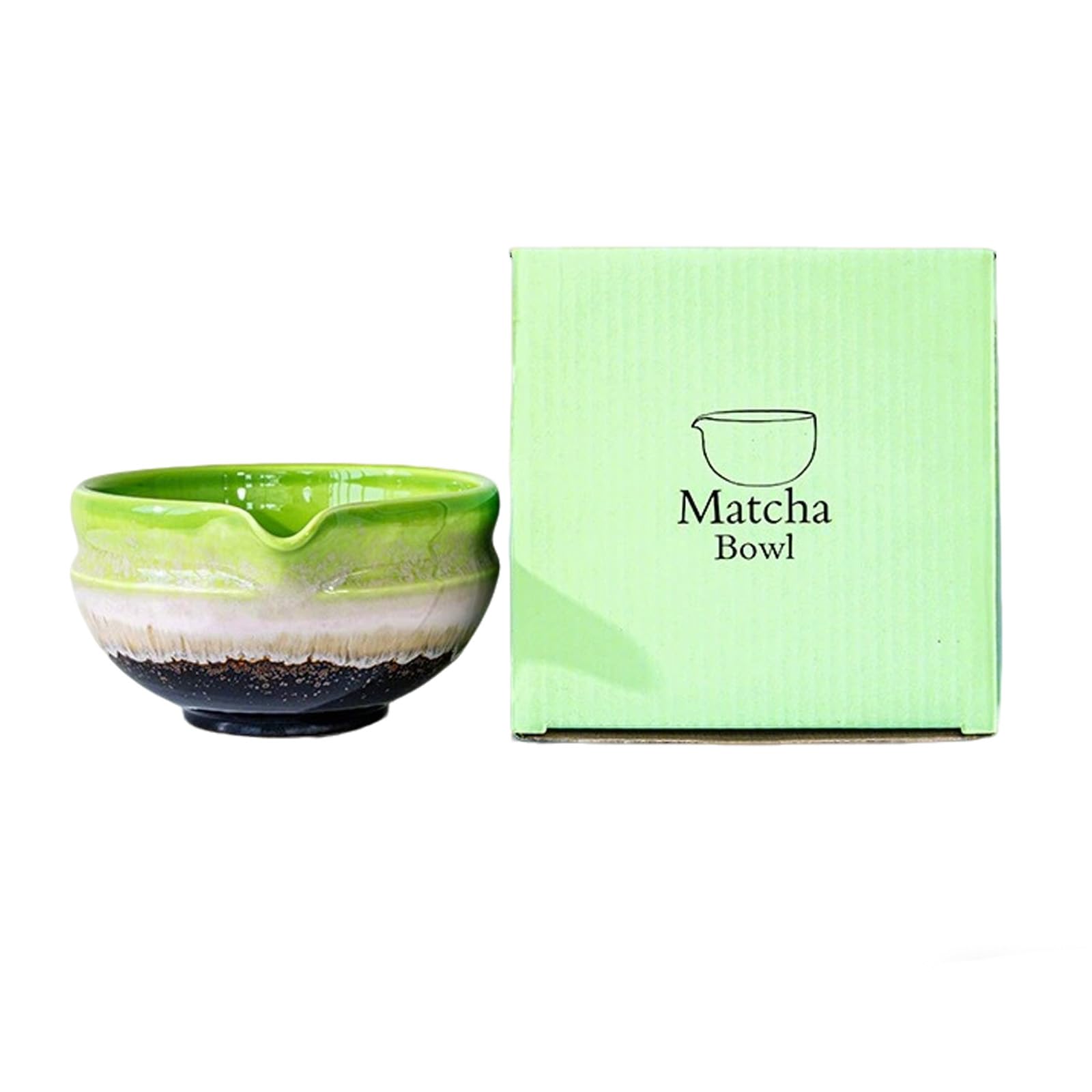 AVIANA Matcha Bowl Set Ceramic Chawan Pine Green Hand Glazed Tea Kit