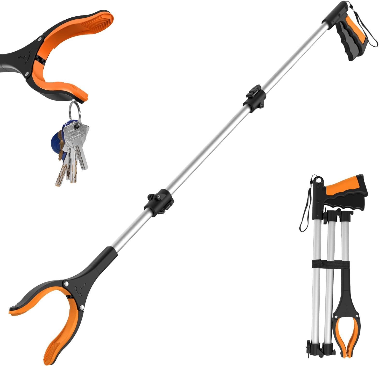 43-Inch Extra Long Reacher Grabber Tool, Foldable Trash Picker Heavy Duty, Reaching Assist Tool with 360° Rotating Anti-Slip Jaw+Magnets QWQ-US-KC-FBA-02