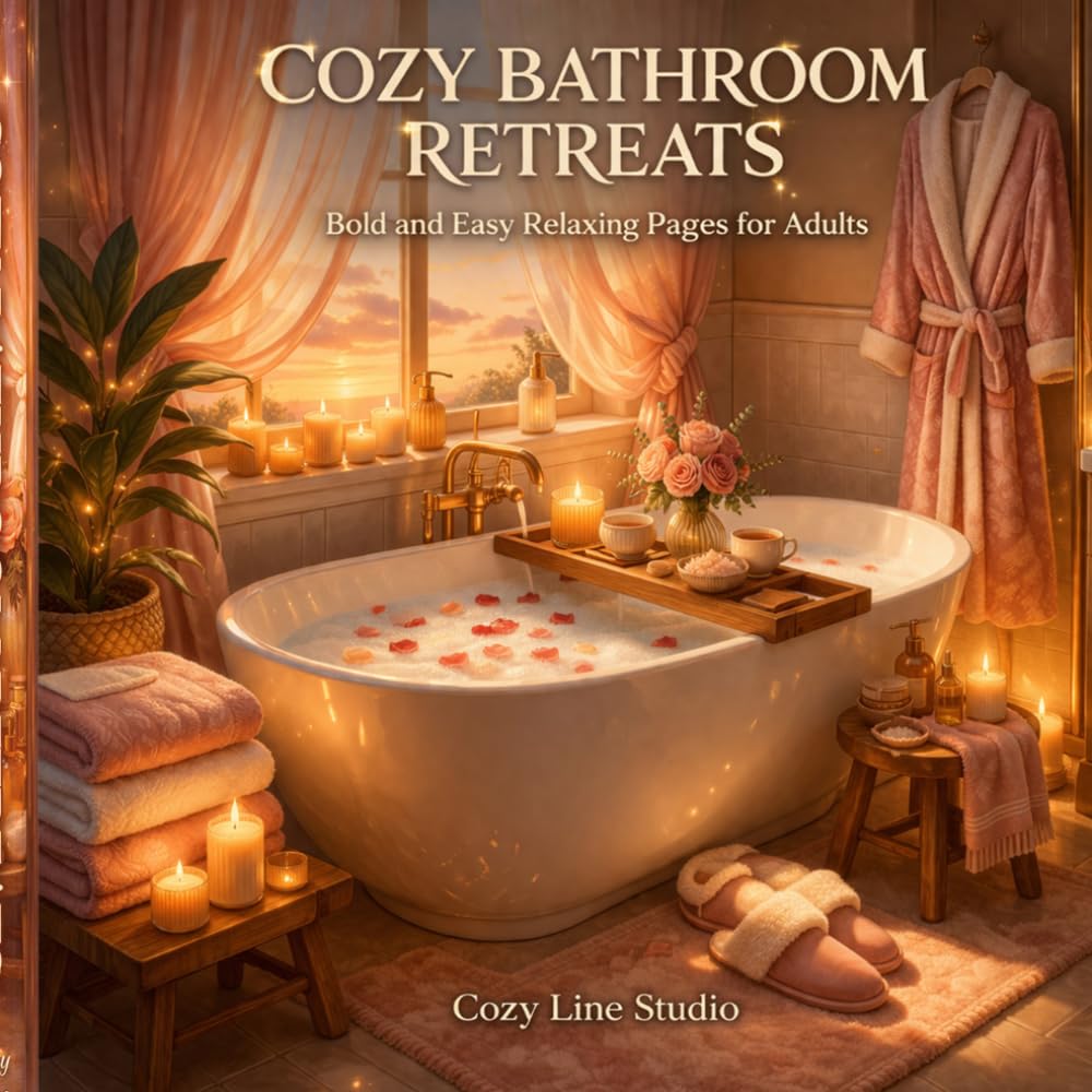 Cozy Bathroom Retreats Coloring Book: Bold and Easy Relaxing Pages for Adults (Cozy Line Studio Collection)