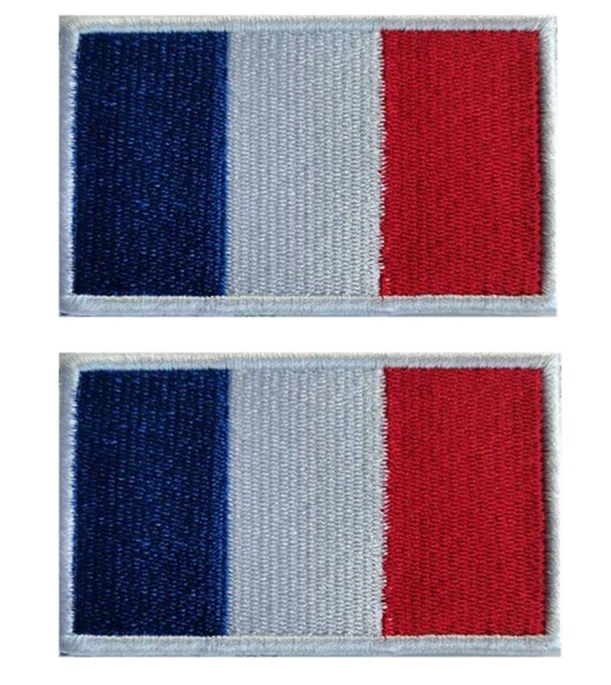 France Flag Embroidered Patches Tactical Morale Applique Fastener Hook & Loop Emblem Patch 2 Pieces (France)