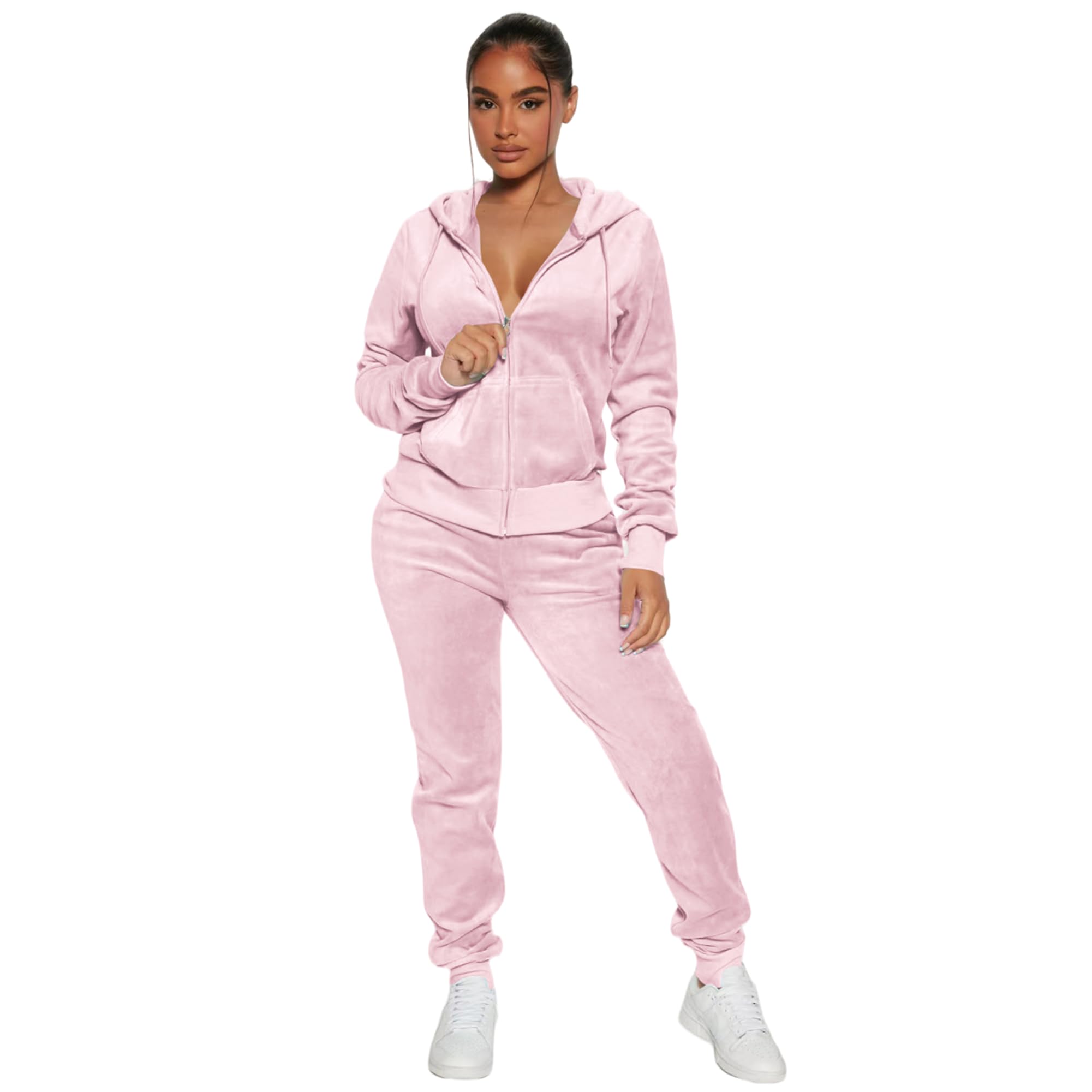 Womens Piece Velour Tracksuit Two Piece Soft Velvet Hooded