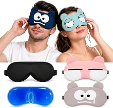 Niloni Unisex Cartoon Printed Sleeping Eye Mask Soft, Adjustable And Comfortable Blindfold With Gel Deep Sleep, Dark Circles, Puffy Eye's,Dry Eyes (Pack of 4)