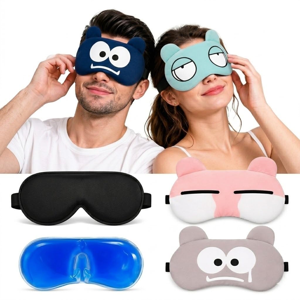 Niloni Unisex Cartoon Printed Sleeping Eye Mask Soft, Adjustable And Comfortable Blindfold With Gel Deep Sleep, Dark Circles, Puffy Eye's,Dry Eyes (Pack of 4)-image-4