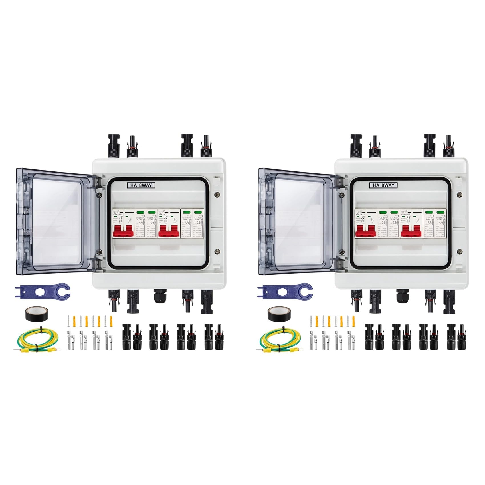 2 scatole combinate solari con protezione multistrato, PV 2 ingressi e 2 uscite, interruttore di separazione DC40A, impermeabile IP65