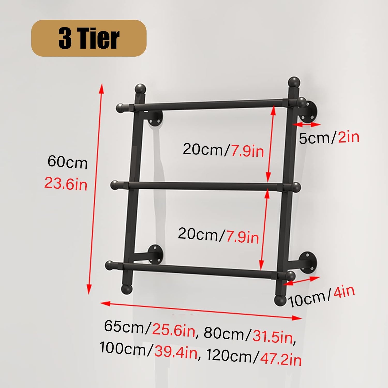 3-Tier Wall Display Rack Organizer with Removable Rungs, Heavy-Duty Storage Shelf for Scarves, Pants, and Hijabs - Versatile Home Storage Solution