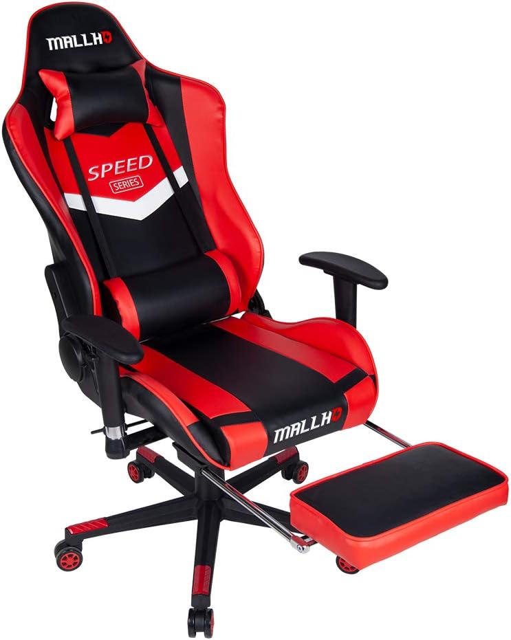Polar Aurora Ergonomic Gaming Chair High Back Swivel Racing Office Chair PU Leather Sturdy Metal Frame with Adjustable Armrests and Footrest/RED