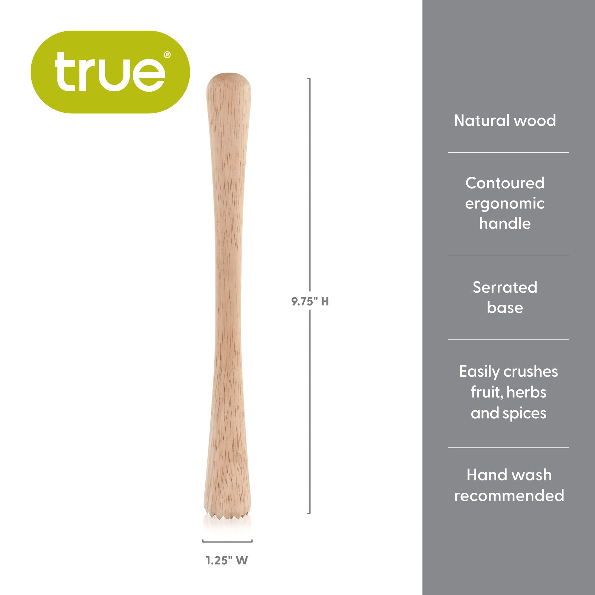 True Smash Wooden Muddler For Cocktails With Ergonomic Contoured Handle, Durable Cocktail Muddlers, Herbs And Fruit Crushers, Home Bar Accessories, 9.75", Set Of 1