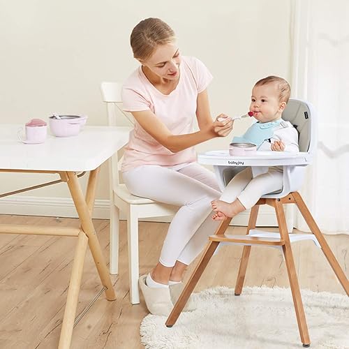 Miniatura 9 de BABY JOY Silla alta 3 en 1 silla alta convertible silla mecedora asiento elevador silla de comedor para bebés con bandeja doble extraíble cinturón