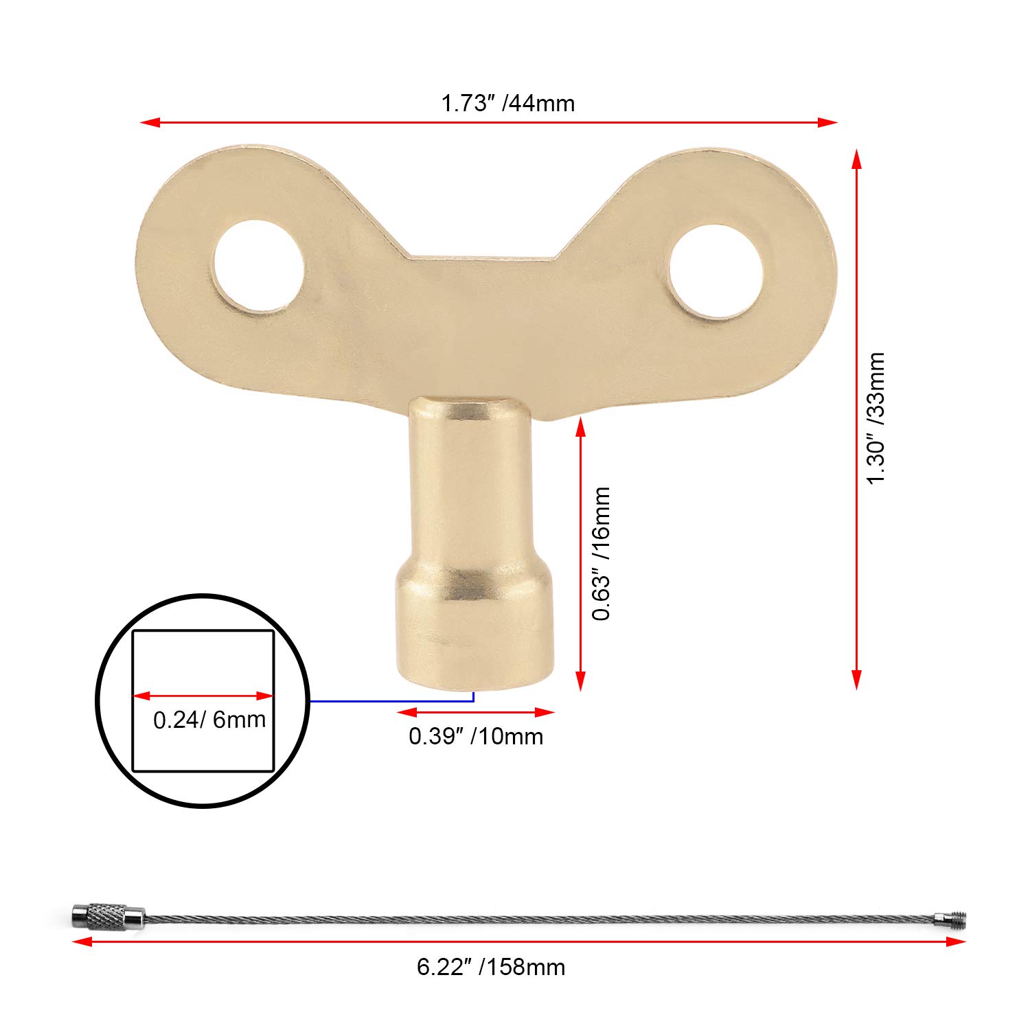 MWOOT 2 Pezzi Chiave del Rubinetto Faucet Key con Filo Portachiavi,Tasti del Rubinetto dell'Acqua Chiavi della Valvola del Radiatore Water Tap Keys