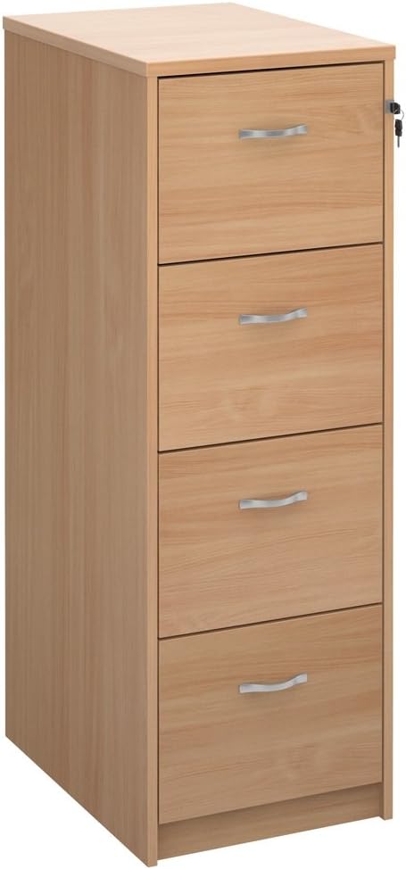 Ready Built 4 Drawer Lockable Filing Cabinet in Beech