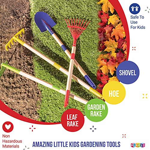 Play22 Kids Garden Tool Set Toy 4-Piece - Shovel, Rake, Hoe, Leaf Rake, Wooden Gardening Tools For Kids Best Outdoor Toys Gift For Boys And Girls #TOP4