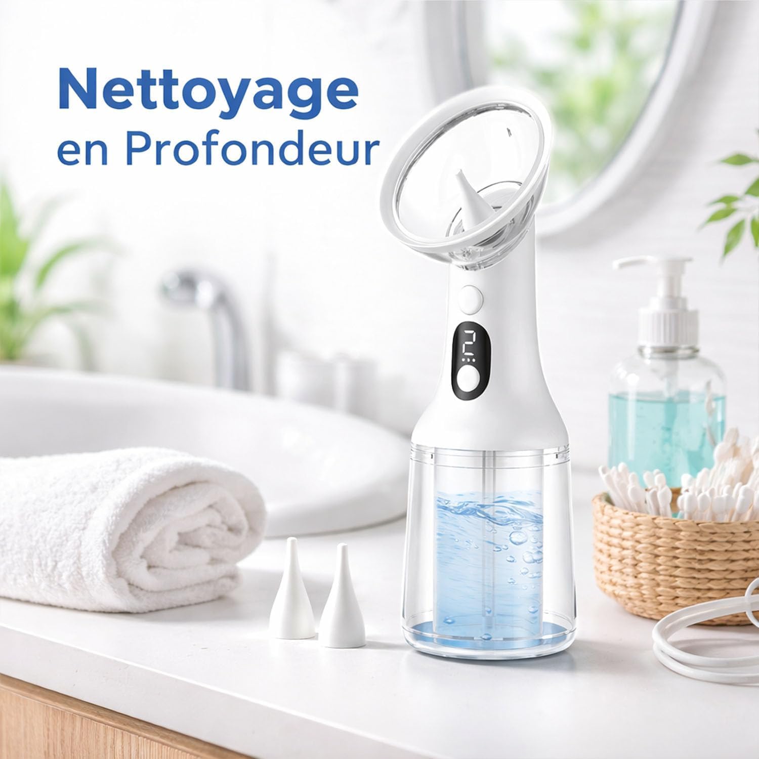 VeraSoin Nettoyeur d'Oreilles Pro, Nettoyage En Profondeur en Douceur, 4 Modes Réglables, Irrigation Sécurisée pour Retirer L'Excès de Cire, Facile à Utiliser, Chargement USB-C Pratique