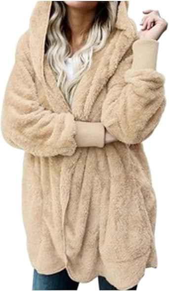 Fuzzy Fleece Jacket Women Oversized Cozy Open Front Hooded Cardigans Sherpa Jacket Winter Coats Outwear With Pockets