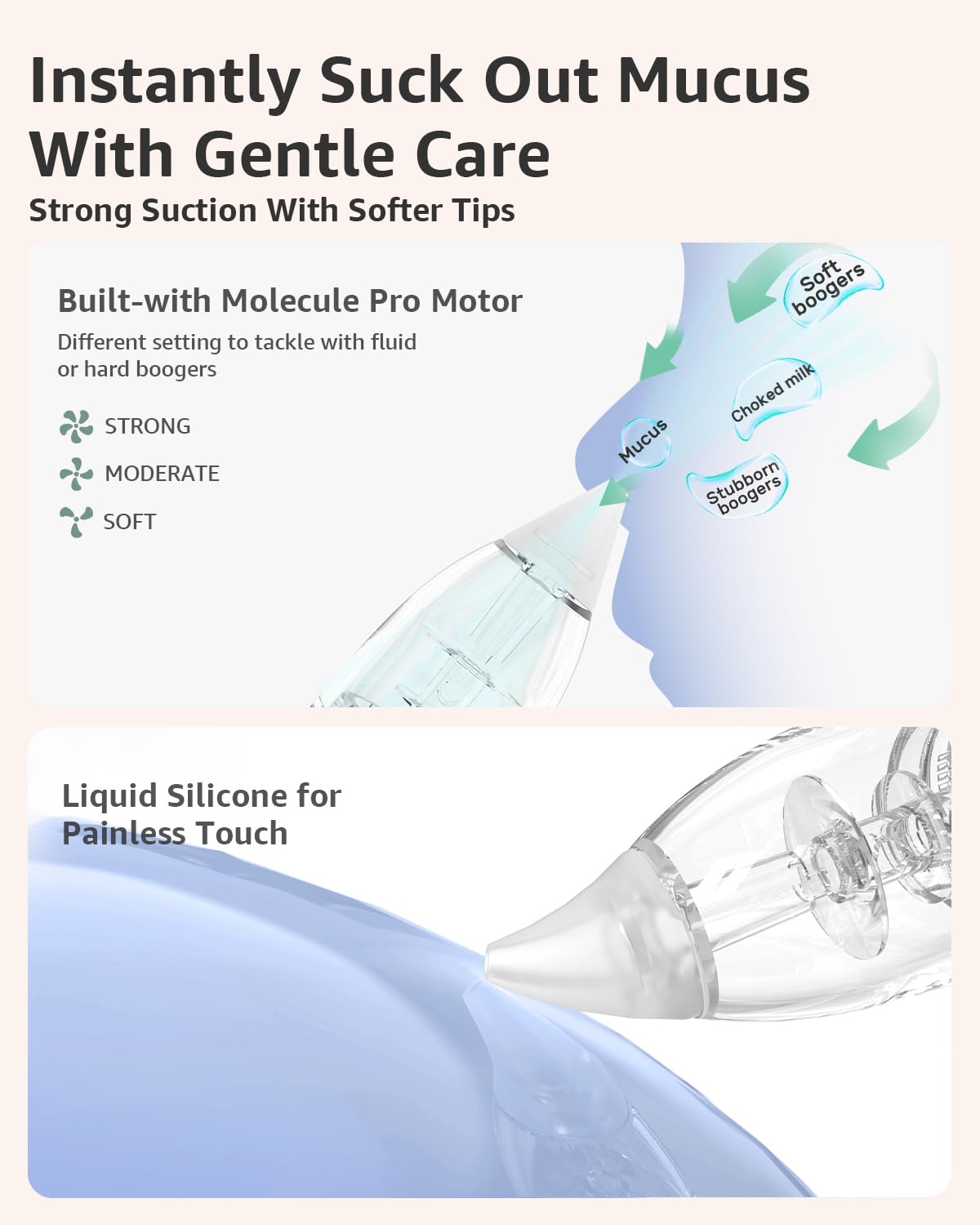 GROWNSY Aspirateur nasal pour bébé, ventouse électrique pour bébé, nettoyeur de nez automatique avec grande chambre d'aspiration et aspiration plus puissante, fonction apaisante musique et lumière