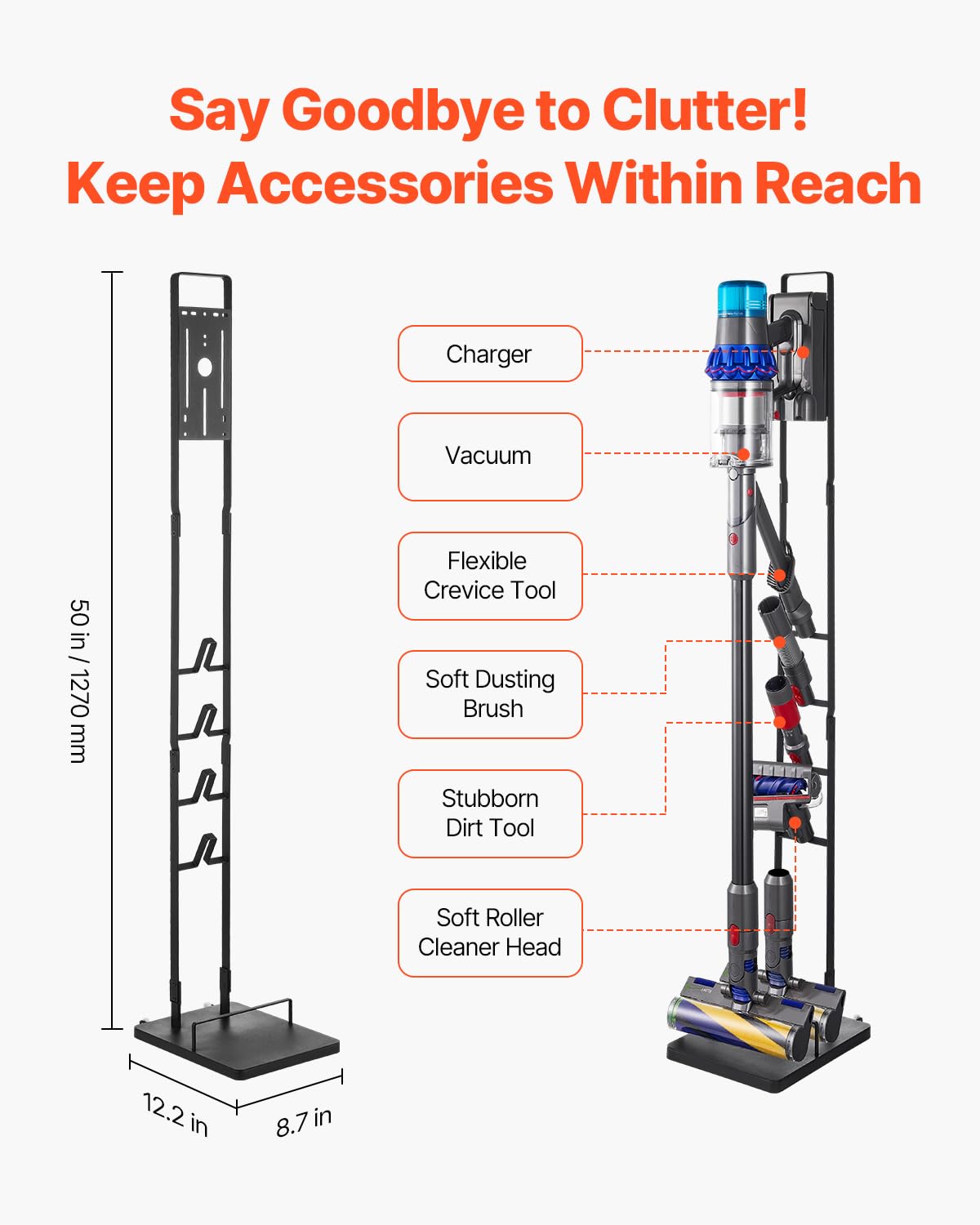 VEVOR Supporto per Aspirapolvere, Compatibile con Dyson V6 V7 V8 V10 V11 V15, Supporto per Aspirapolvere Stabile con Ruote per Aspirapolvere Verticali Senza Fili Dyson DC30 DC31 DC34 DC35 e Accessori