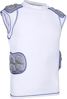 Exxact Sports Defender Youth Padded Football Shirt - Football Rib Protector with Shoulder & Spine Pads, 5-Pad Football Compression Shirt