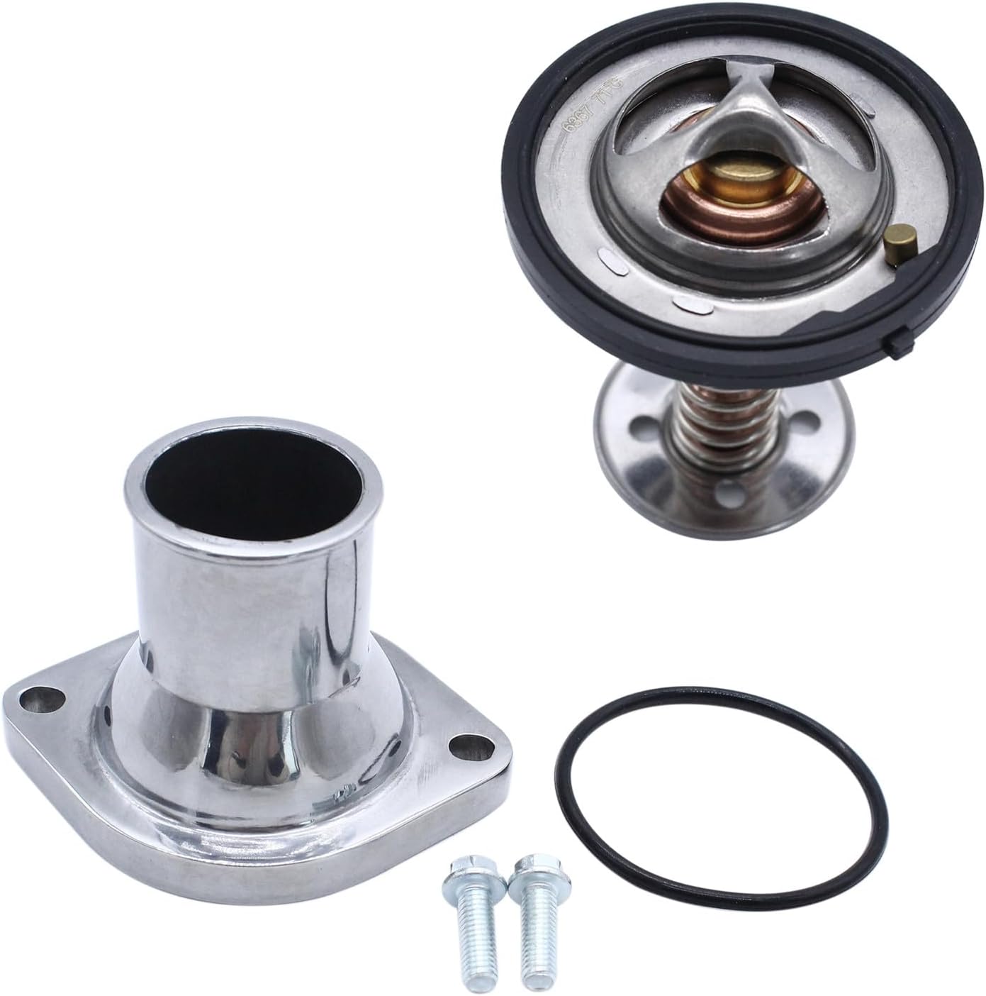 BestParts Aluminum Polished Straight Water Neck Housing With Thermostat 160 °C Compatible with GM Chevy GMC Motors with LS LS1 LS2 LS3 LS7 4.8L 5.3L 6.0L 6.2L V8