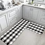 Iwanda Kitchen Rugs Set 2 Piece 20'x32'+20'x59' Non Slip Buffalo Plaid Check Runner Rug Mats Set Nylon Kitchen Mats and Rugs for Kitchen Laundry Entryway Bathroom Machine Washable