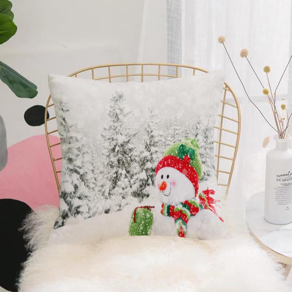 HYMSXW Cushion Cover,Throw Pillow Case Home Decorative for Living Room Bedroom Sofa Chair 20X20 Inch,Christmas Snowman Forest Holiday Digital Snowman Printed in Black and White,Pillowcase 50X50cm