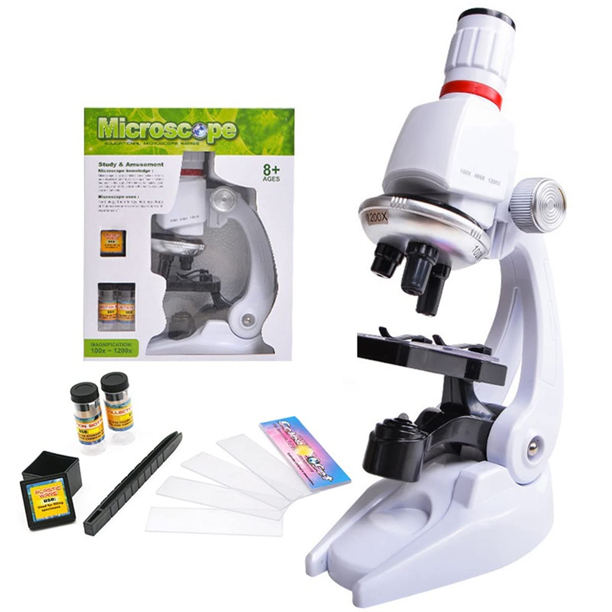 Zestaw akcesoriów do mikroskopu 450X / 1200X dzieci dom i szkoła mikroskop biologiczny narzędzie do eksperymentów naukowych szkiełka mikroskopowe (1200 x bez uchwytu)