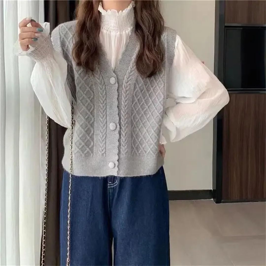 Gilet da donna con bottoni, scollo a V, elegante, lavorato a maglia