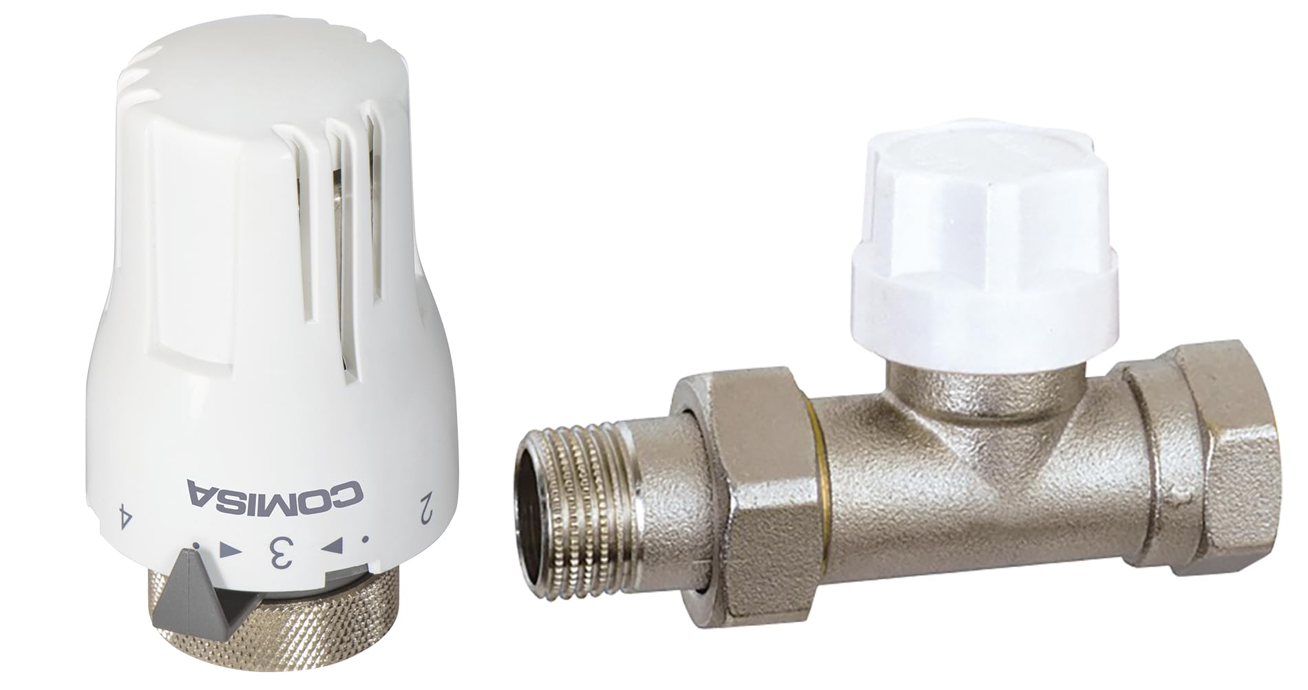 BOUTTÉ - Ensemble robinet droit M12x17 avec tête thermostatique – Pour radiateur eau chaude
