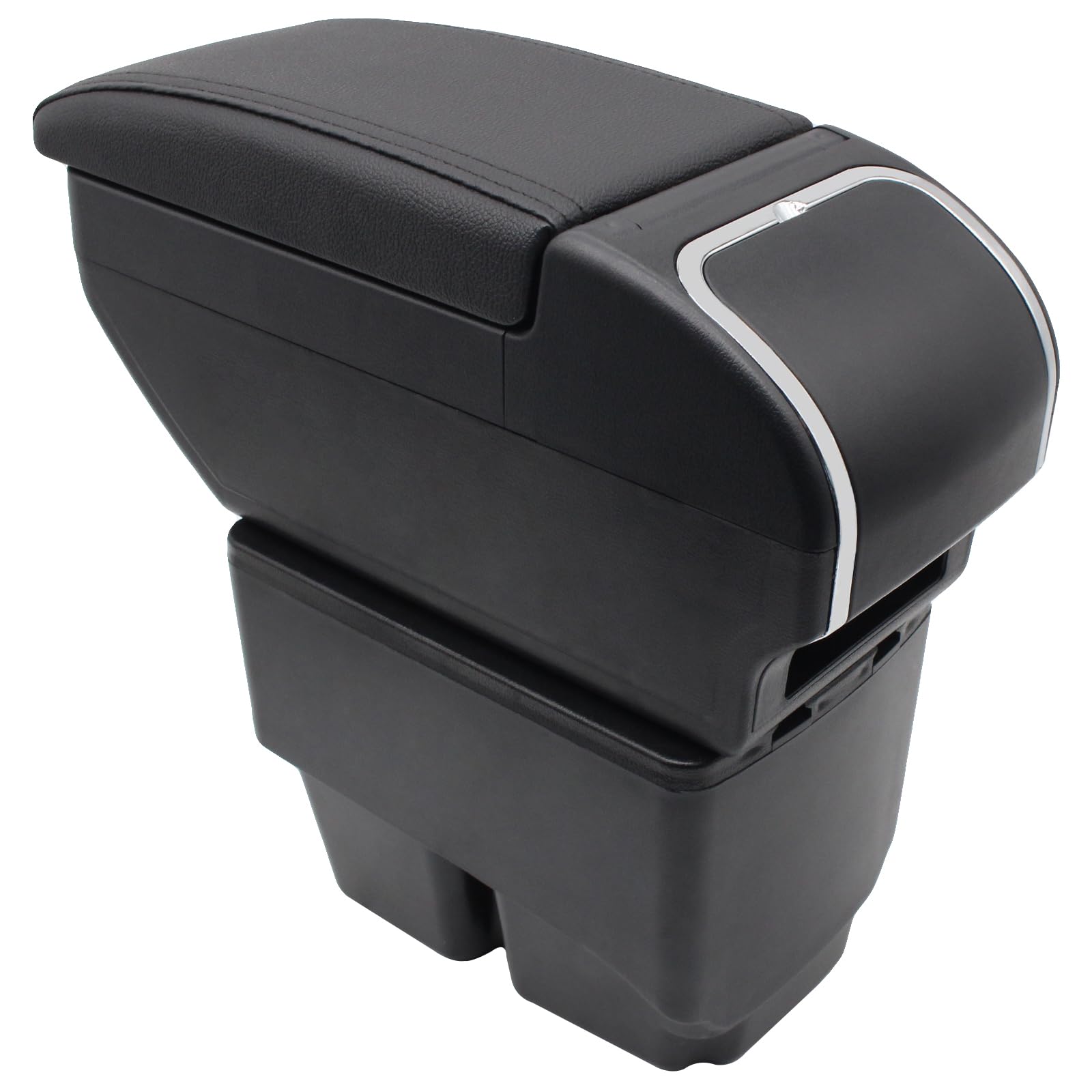 Bracciolo portaoggetti per Fiesta 2009 2010 2011 2012 2013 2014 2015 2016 2017 console centrale portaoggetti con portabicchieri accessori nero (nero con linea nera)