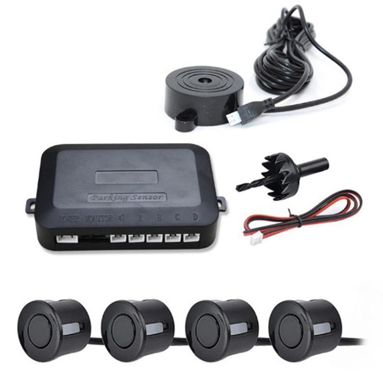 AUTOUTLET Achteruitrij-parkeersensoren 4 Sensoren Kit Audio Zoemer Alarm Led Display Dc 12v AUTOUTLET Achteruitrij-parkeersensoren 4 Sensoren Kit Audio Zoemer Alarm Led Display Dc 12v