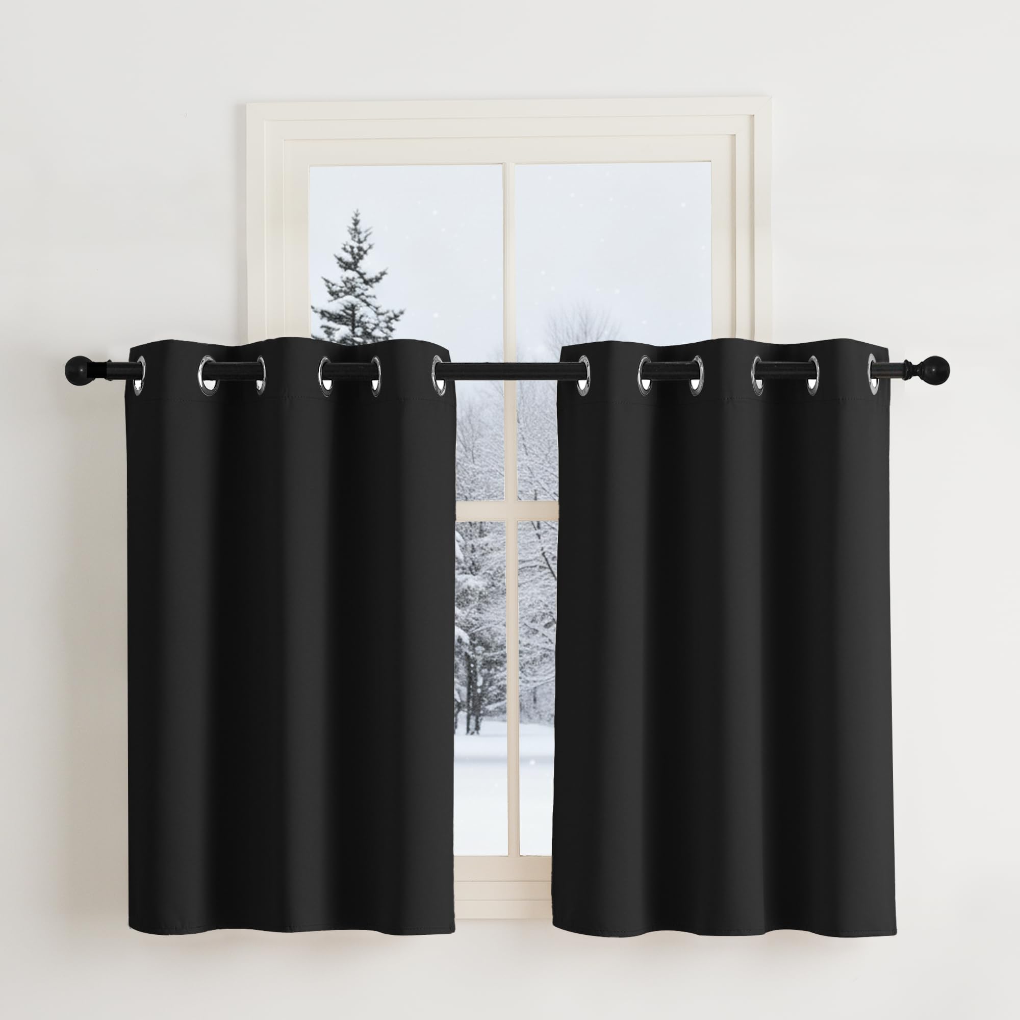 NICETOWN Cortinas Salon Modernas 2 Piezas Cortinas Negras Cortas Opacas para Dormitorio Matrimonio Cocina de Ventanas Curtains for Living Room con Ollaos 107x90cm Negro Global Recycled Standard Global Recycled Standard OEKO-TEX STANDARD 100 Global Recycled Standard
