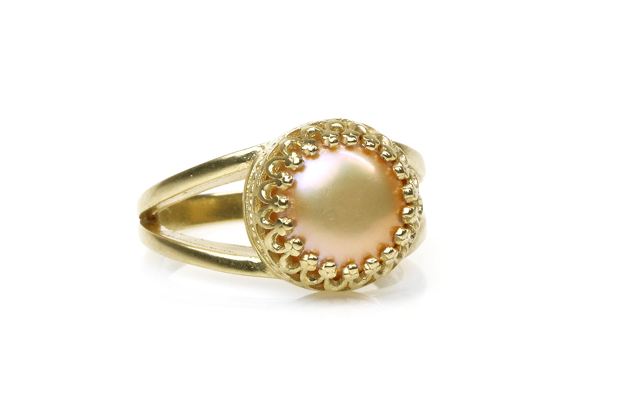 Artigianale Perla di Pesca 10mm Anello - Personalizzato Oro 14k Anello, Anello Fidanzamento, Anello Nozze, Anello Pietra di Nascita Giugno, Anelli Moda per Donne - Personalizzabile con Incisione
