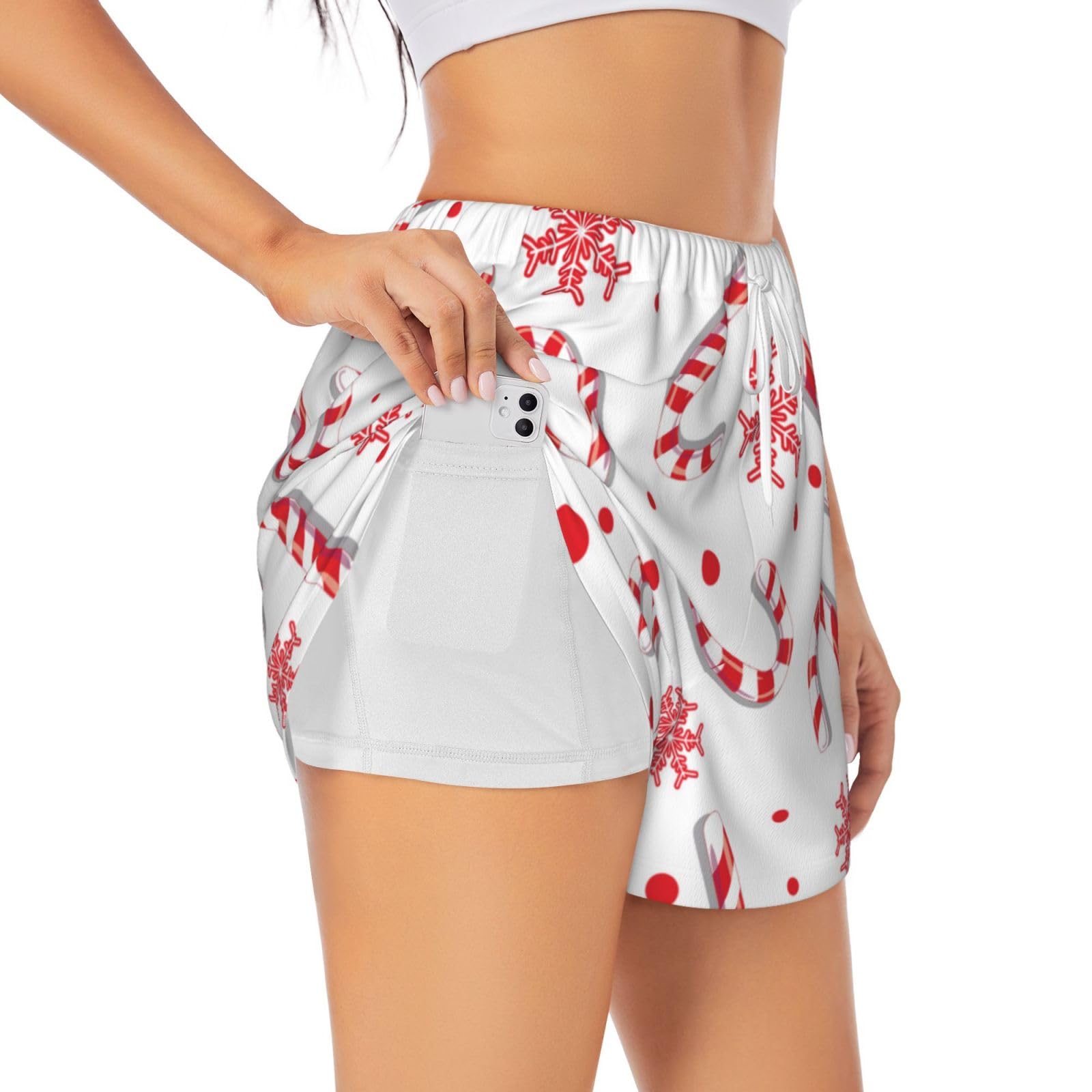 GRatka Christmas Red Candy Cane,Women's Athletic Shorts, Stretch Gym Shorts Running Sport,S