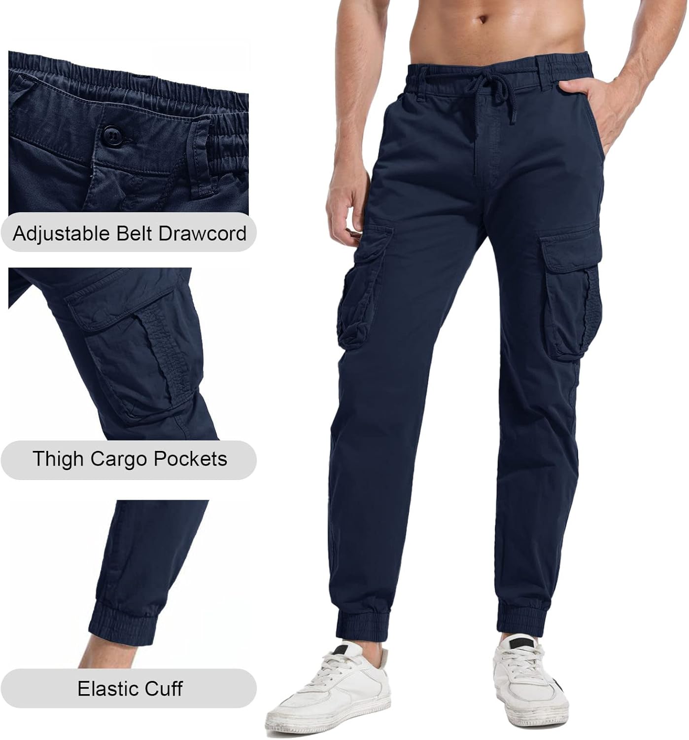 Men's Hiking Cargo Pants Joggers Slim Fit Stretch Lightweight Casual Work Pants with Pockets Drawstring Waist - Image 5