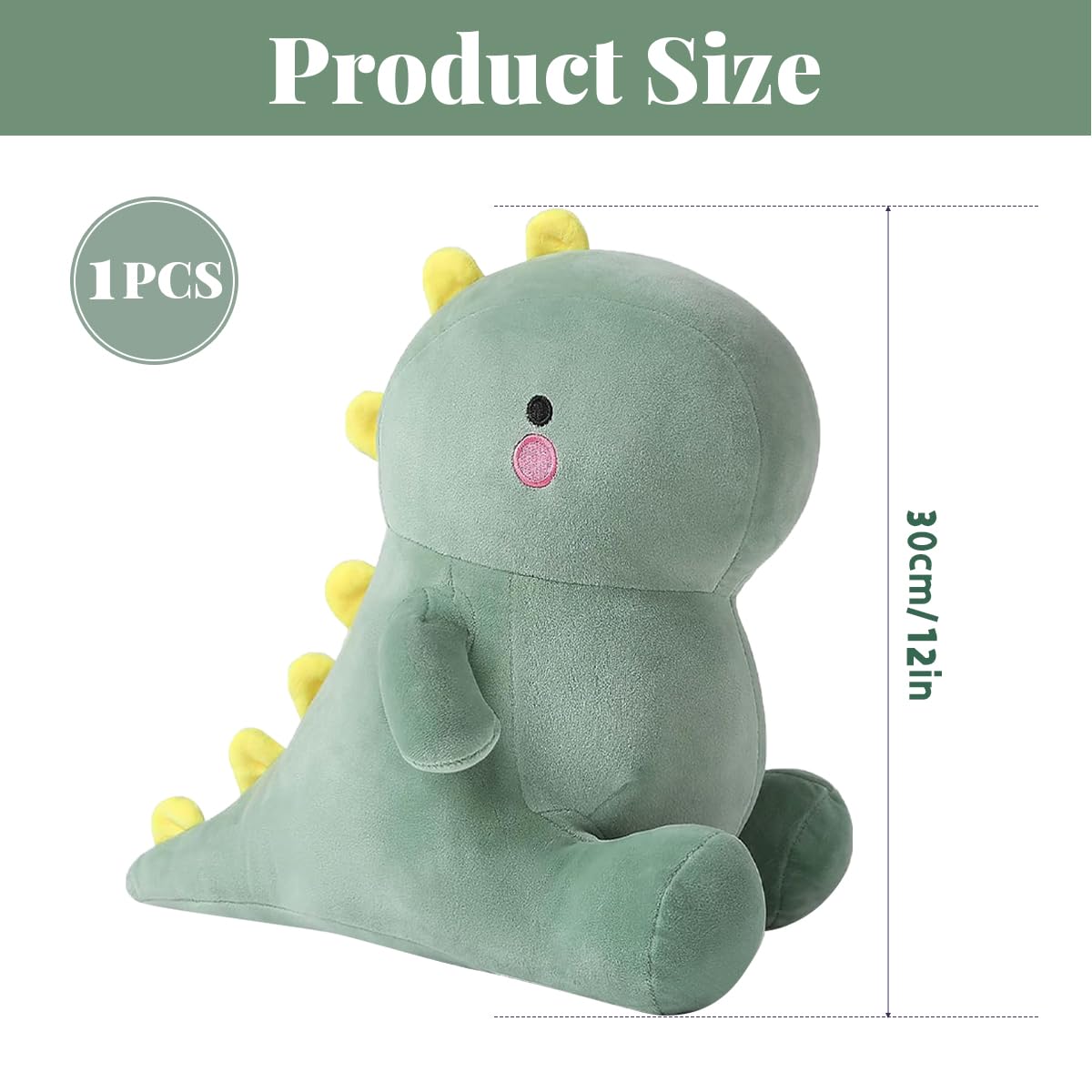 ZOOMPIL Green Plush Dinosaur, Dinosaurs Plush Toy, 30cm Dinosaur Animal Toy, for Girl Boy Kids Gift Party Gift - Image 2