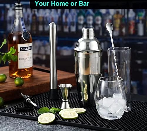 Miniatura 7 de IMIYOKU Juego de 5 tapetes de bar y posavasos de goma negra de 0.4 in de grosor, 24 x 12 pulgadas, con 4 posavasos de barra de diámetro de 4