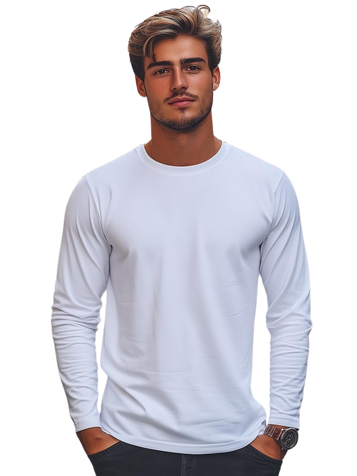 Pure Cotton Round Neck Regular Fit Solid Full Sleeve T-Shirt for Men & Boys (Available in Black, Cork, Green, Maroon, Navy, Swanwhite & White Color)