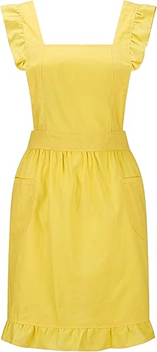 Miniatura 7 de Hyzrz Delantales retro ajustables con volantes con bolsillos para mujeres y niñas, vintage, espalda cruzada, vestido de sirvienta, delantal para