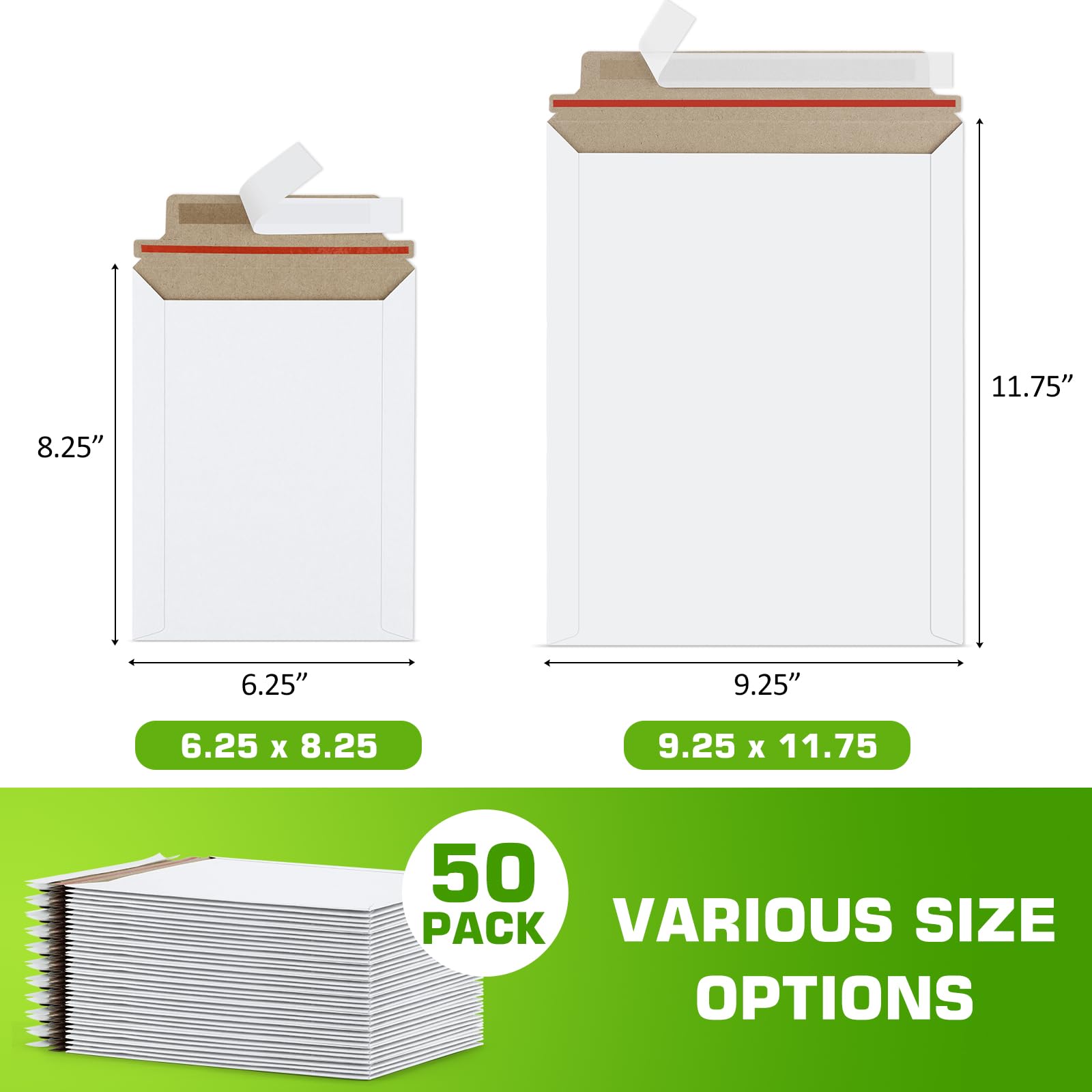 Famagic Sobres rígidos/fotográficos de 6 x 8 unidades, paquete de 50 sobres autoadhesivos de cartón blanco para fotos, archivos, CD, 6.25 x 8.25 pulgadas