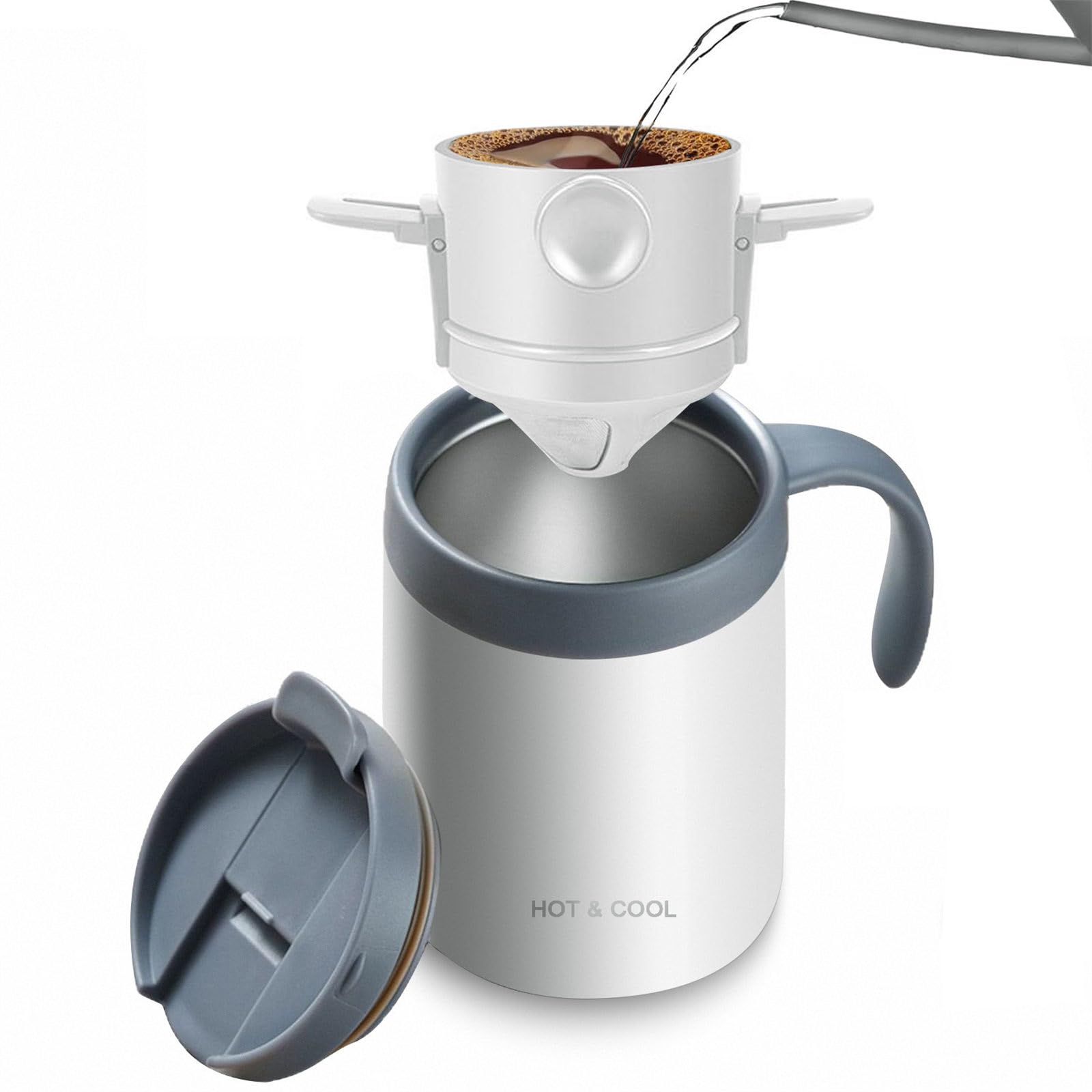 Tsophreniq Leak Proof Outdoors Coffee Making Set with Permanent Filter and Heat Retention Lid Pouring Over Equipment Insulated Glass