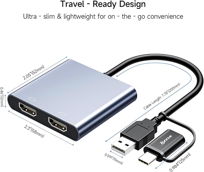 Adaptador USB a HDMI Dual KCEVE, USB C a 2 HDMI, Soporta 1080p miniatura 7