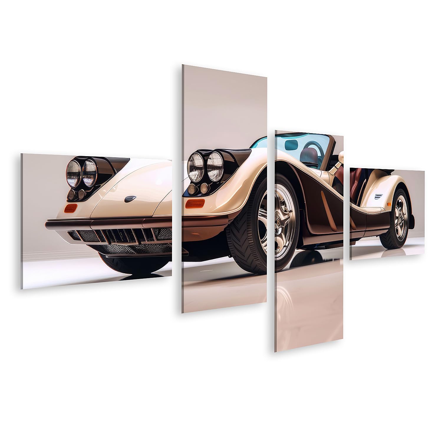 islandburner Pintura en lienzo de primera calidad, coche deportivo clásico de marfil y marrón, para salón, amantes de los coches, taller de coches, pinturas, arte de pared, póster